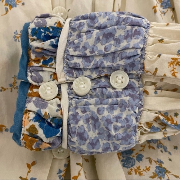 FREE PEOPLE Paloma Ivory Blue Floral Print Boho Long Sleeve Button Shirt Medium - Picture 14 of 15